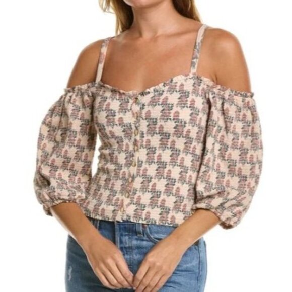Nation LTD Tops - Nation LTD Ily Tee Size Small Smocked Long Sleeve NWT Print $216